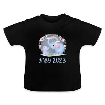 Bébé 2023 Éléphants mignons - T-shirt bio col rond Bébé - noir - Devant