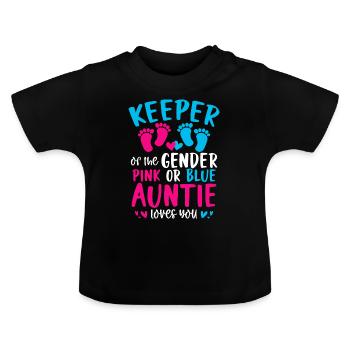 Keeper Of The Gender Pink Or Blue Auntie Loves You - Baby Organic T-Shirt with Round Neck - black - Front