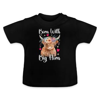 Highland Cow Hochlandkuh - Baby Bio-T-Shirt mit Rundhals - Schwarz - Vorne