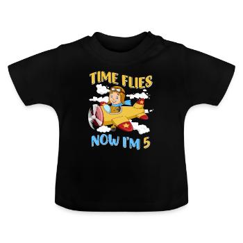 Now i'm 5 - Baby Bio-T-Shirt mit Rundhals - Schwarz - Vorne