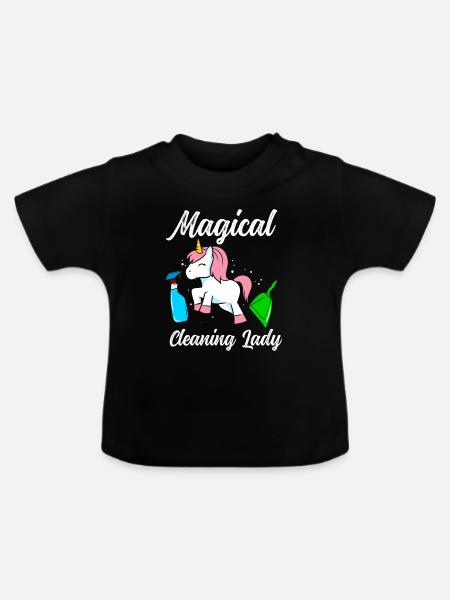 Einhorn-Putzfrau - Baby Bio-T-Shirt mit Rundhals - Schwarz