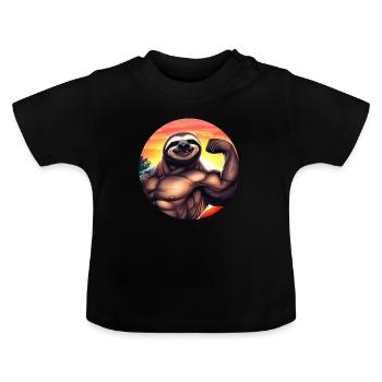 Muskulöses Faultier im Sonnenuntergang - Baby Bio-T-Shirt mit Rundhals - Schwarz - Vorne