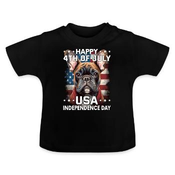 Bulldogge 4 July Independence Day USA Flagge - Baby Bio-T-Shirt mit Rundhals - Schwarz - Vorne