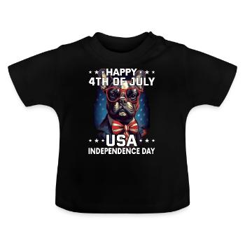Bulldogge 4 July Independence Day USA Flagge - Baby Bio-T-Shirt mit Rundhals - Schwarz - Vorne