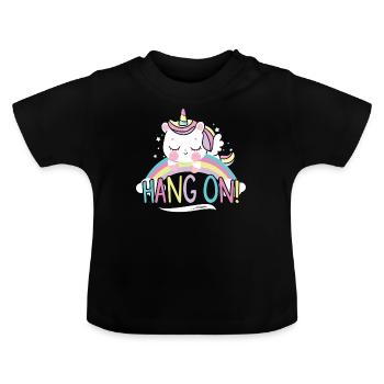 Sleeping Unicorn Hang On - Baby Bio-T-Shirt mit Rundhals - Schwarz - Vorne