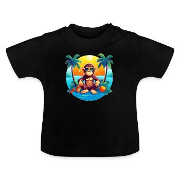 Beachside Monkey Adventure: Cool and Comfy Summer - Baby Organic T-Shirt with Round Neck - black - Front