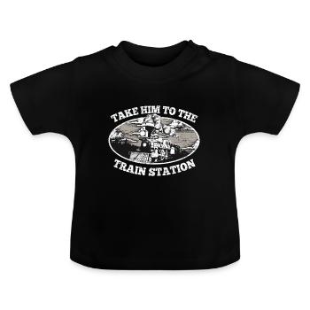 Lokomotive Dampflokomotive - Baby Bio-T-Shirt mit Rundhals - Schwarz - Vorne