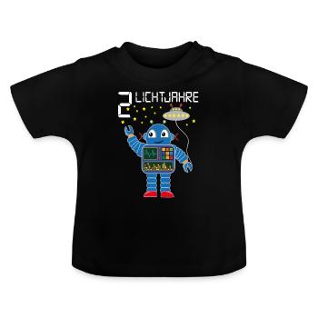 Roboter gratuliert 2 Lichtjahre alt zwei Jahre - Baby Bio-T-Shirt mit Rundhals - Schwarz - Vorne