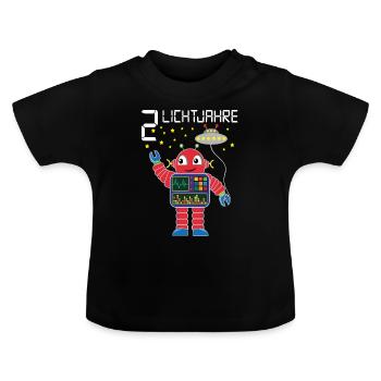 Roboter gratuliert 2 Lichtjahre zweiter Geburtstag - Baby Bio-T-Shirt mit Rundhals - Schwarz - Vorne