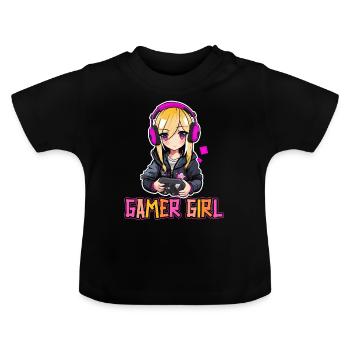 Gaming Console PC Gamer Girl Gamer Girl - Baby Organic T-Shirt with Round Neck - black - Front