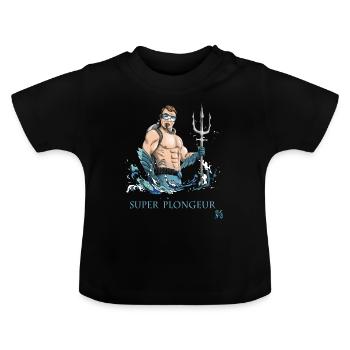 superhéro plongée sous marine : SUPER PLONGEUR - T-shirt bio col rond Bébé - noir - Devant