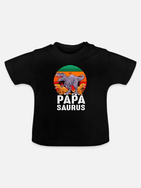 Papasaurus Dinosaur Dad - Baby Bio-T-Shirt mit Rundhals - Schwarz
