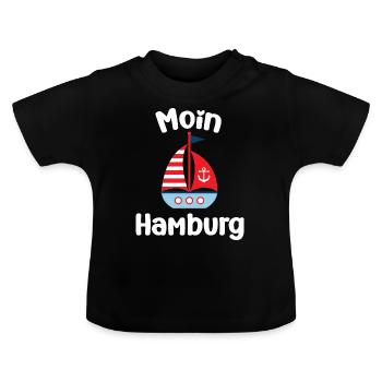 Moin Hamburg Moin am new here birth baby anchor - Baby Organic T-Shirt with Round Neck - black - Front