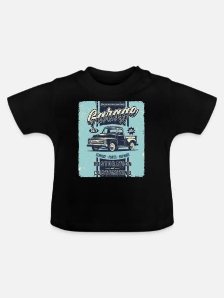 Autogaragen-Retro-Schilder - Baby Bio-T-Shirt mit Rundhals - Schwarz