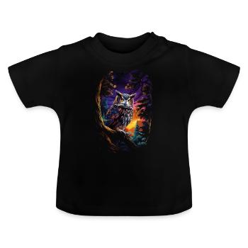 Beau hibou avec de grands yeux la nuit - T-shirt bio col rond Bébé - noir - Devant
