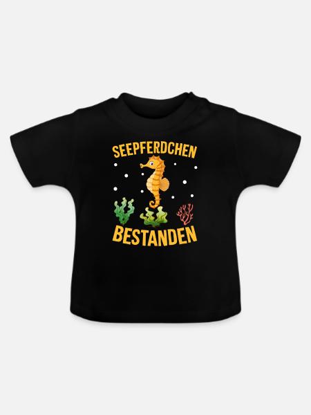 Seepferdchen bestanden - Baby Bio-T-Shirt mit Rundhals - Schwarz