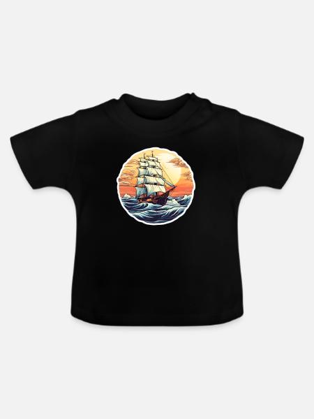 Segelschiff Seemann - Baby Bio-T-Shirt mit Rundhals - Schwarz
