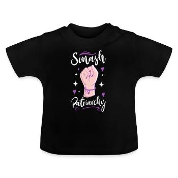 Feminist Smash Patriarchy - Baby Bio-T-Shirt mit Rundhals - Schwarz - Vorne
