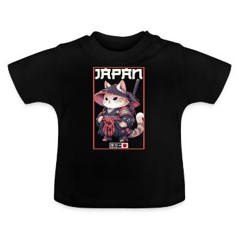 Asia Cat Japanese Samurai Samurai - Baby Organic T-Shirt with Round Neck - black - Front