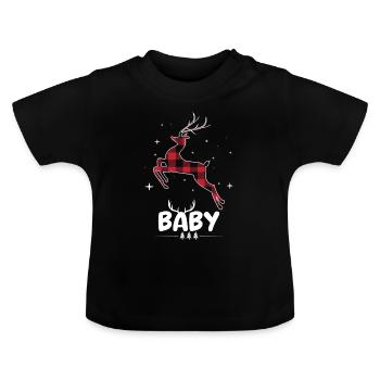 Red Plaid Reindeer Baby's First Christmas - Baby Organic T-Shirt with Round Neck - black - Front