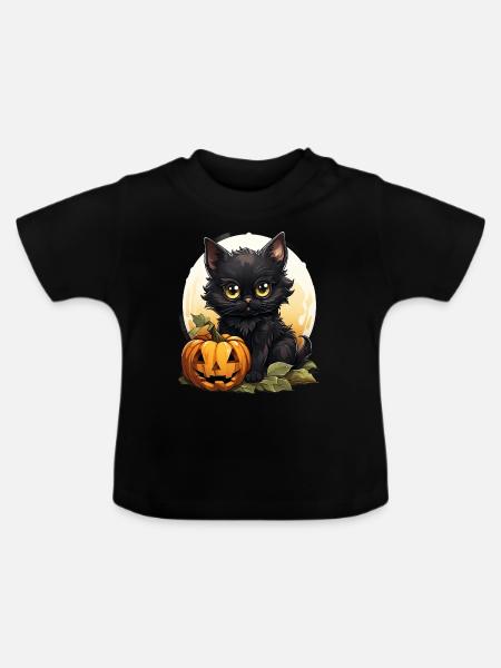 Black Cat Halloween Pumpkin - Cat - Baby Bio-T-Shirt mit Rundhals - Schwarz