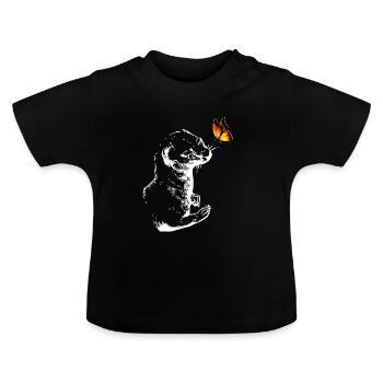 Belette au papillon - T-shirt bio col rond Bébé - noir - Devant