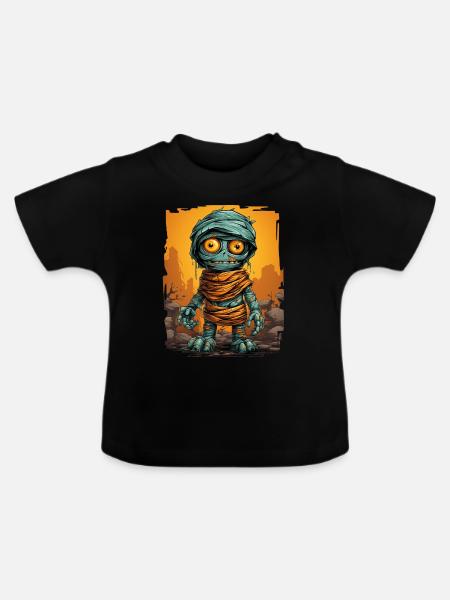 Halloween Spooky Cartoon Mummy - Baby Bio-T-Shirt mit Rundhals - Schwarz