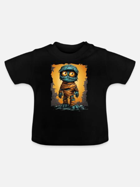 Halloween Spooky Cartoon Mummy - Baby Bio-T-Shirt mit Rundhals - Schwarz