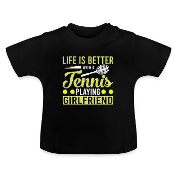La vie est meilleure avec une petite amie qui joue au tennis - T-shirt bio col rond Bébé - noir - Devant