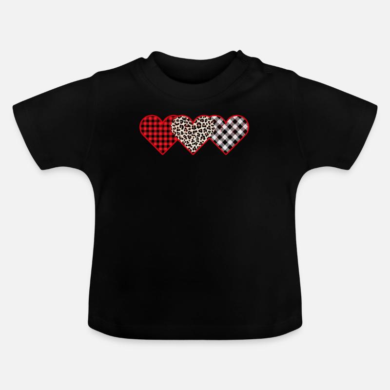 Buffalo rouge noir à carreaux léopard coeurs Saint-Valentin - T-shirt bio col rond Bébé - noir