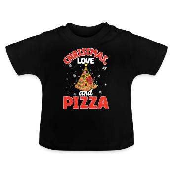 Pizza Junk Food lustiger Spruch Weihnachten, Liebe - Baby Bio-T-Shirt mit Rundhals - Schwarz - Vorne