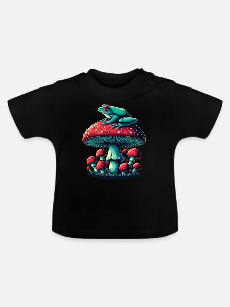 Mystischer Frosch & Pilz - Baby Bio-T-Shirt mit Rundhals - Schwarz