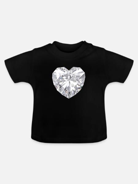 Diamant Herz Edelstein Schmuck - Baby Bio-T-Shirt mit Rundhals - Schwarz