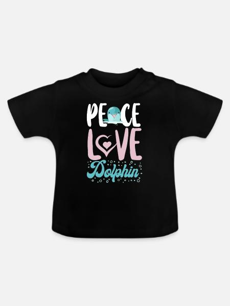 Dolphin Peace Love Dolphin - Baby Bio-T-Shirt mit Rundhals - Schwarz