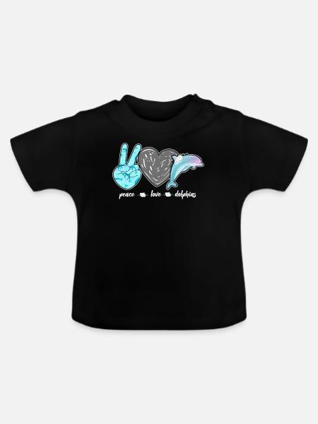 Dolphin Peace Love Dolphin - Baby Bio-T-Shirt mit Rundhals - Schwarz