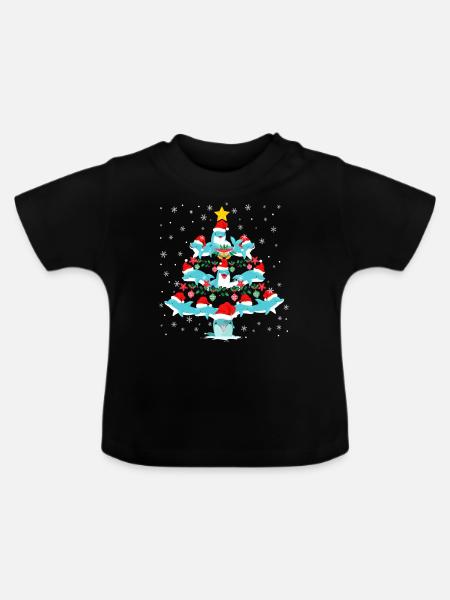 Dolphin Christmas Tree - Baby Bio-T-Shirt mit Rundhals - Schwarz
