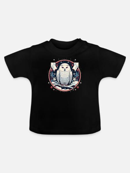 Schneeeule mit Weihnachtsornament - Baby Bio-T-Shirt mit Rundhals - Schwarz