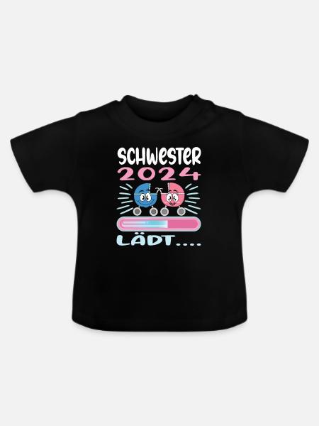 Schwester werden Schwester 2024 - Baby Bio-T-Shirt mit Rundhals - Schwarz