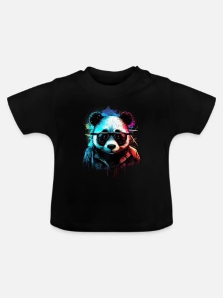Futuristischer Panda - Baby Bio-T-Shirt mit Rundhals - Schwarz