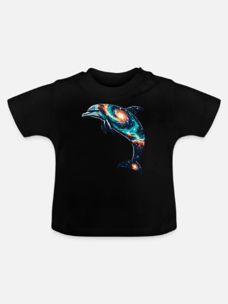 Dolphin Space Galaxy Universum - Baby Bio-T-Shirt mit Rundhals - Schwarz