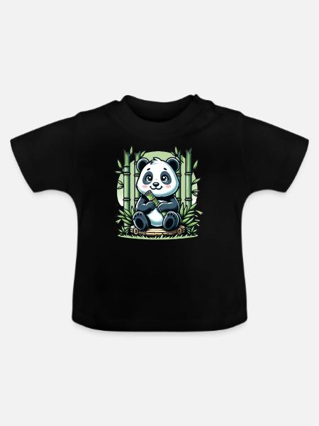 Panda Bambus - Baby Bio-T-Shirt mit Rundhals - Schwarz