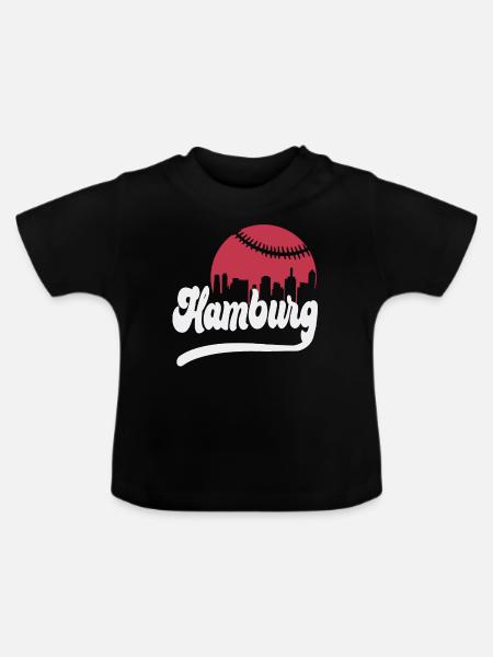 Baseball skyline Hamburg - Baby Bio-T-Shirt mit Rundhals - Schwarz