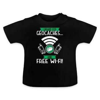 Ich bremse für Geocaches... und kostenloses WLAN! - Baby Bio-T-Shirt mit Rundhals - Schwarz - Vorne