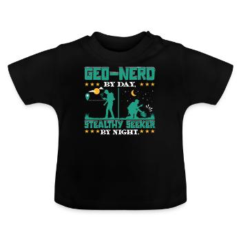 Géo-nerd le jour, chercheur furtif la nuit. - T-shirt bio col rond Bébé - noir - Devant