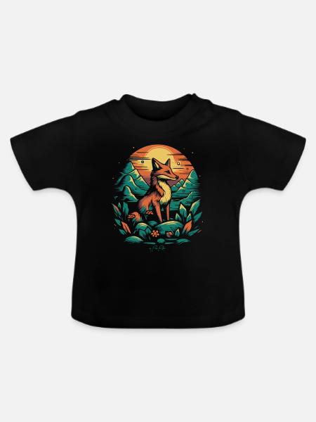 Ein Fuchs auf dem Feld - Baby Bio-T-Shirt mit Rundhals - Schwarz