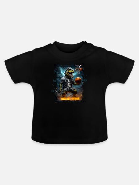 Basketball T Rex - Baby Bio-T-Shirt mit Rundhals - Schwarz