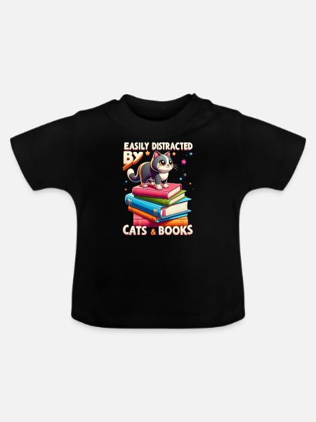 Katzen & Bücher - Baby Bio-T-Shirt mit Rundhals - Schwarz