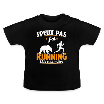 Je Peux Pas J ai Running Et Je Suis Motivé - T-shirt bio col rond Bébé - noir - Devant