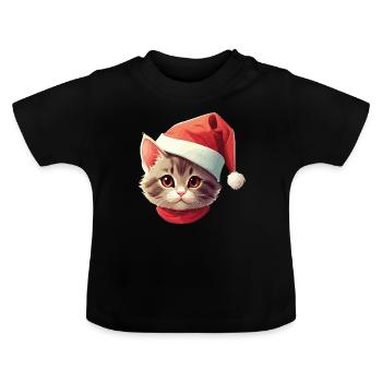 Katzengesicht Weihnachtsmann Nikolaus Katze Xmas - Baby Bio-T-Shirt mit Rundhals - Schwarz - Vorne