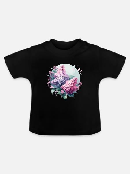 Flieder gezeichnet - Baby Bio-T-Shirt mit Rundhals - Schwarz